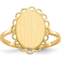 14K Yellow Gold Open Back Signet Ring with Satin and Polished Finish - Engravable 13mm Oval Top by 0
