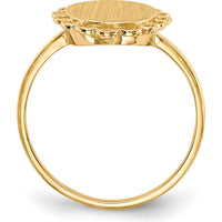 14K Yellow Gold Open Back Signet Ring with Satin and Polished Finish - Engravable 13mm Oval Top by 0