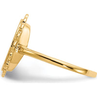 14K Yellow Gold Open Back Signet Ring with Satin and Polished Finish - Engravable 13mm Oval Top by 0