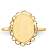14K Yellow Gold Open Back Signet Ring with Satin and Polished Finish - Engravable 13mm Oval Top by 0