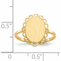 14K Yellow Gold Open Back Signet Ring with Satin and Polished Finish - Engravable 13mm Oval Top by 0
