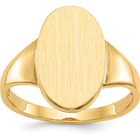 14K Yellow Gold Open Back Signet Ring with Satin and Polished Finish - Engravable Unisex Jewelry by 0