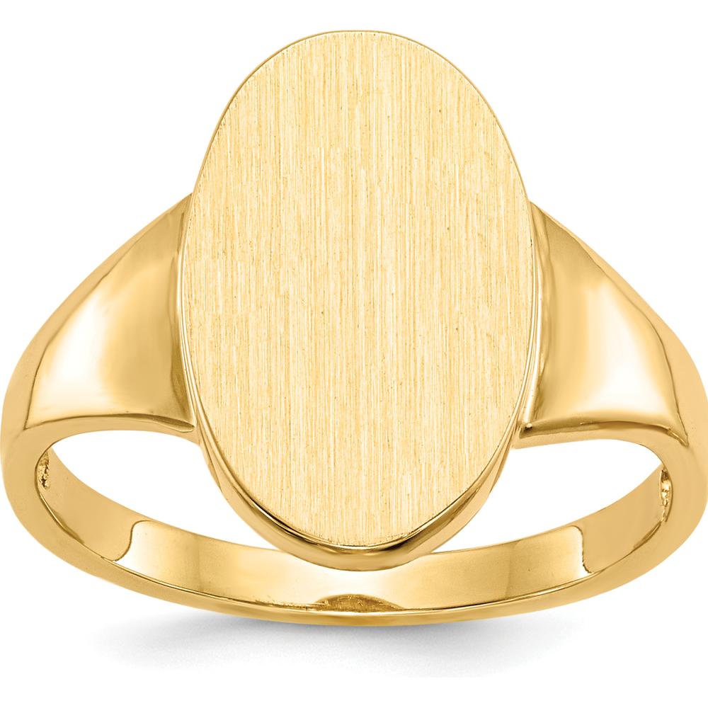 14K Yellow Gold Open Back Signet Ring with Satin and Polished Finish - Engravable Unisex Jewelry by 0