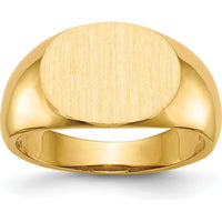 14K Yellow Gold Open Back Signet Ring with Satin Brushed Finish, 12.5x9.5mm Top by 0