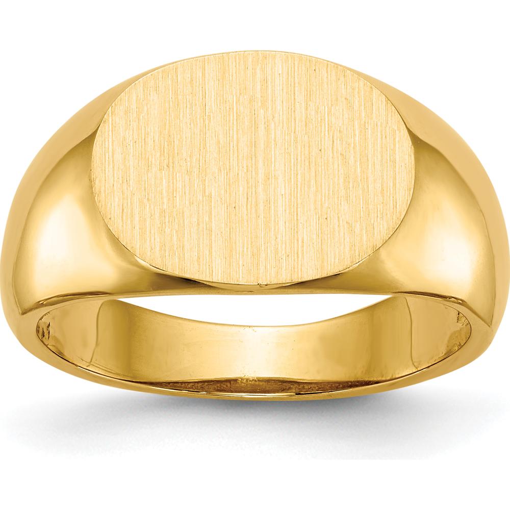 14K Yellow Gold Open Back Signet Ring with Satin Brushed Finish, 12.5x9.5mm Top by 0