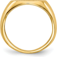 14K Yellow Gold Open Back Signet Ring with Satin Brushed Finish, 12.5x9.5mm Top by 0