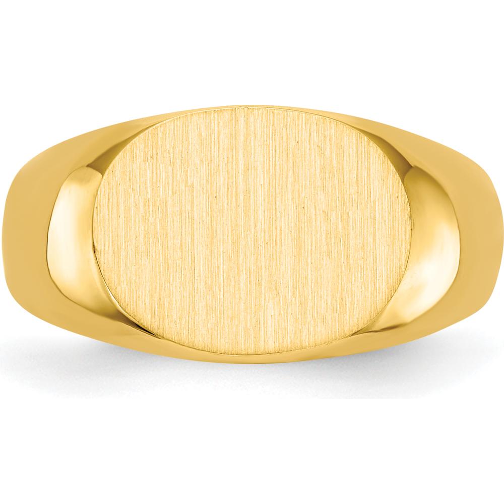 14K Yellow Gold Open Back Signet Ring with Satin Brushed Finish, 12.5x9.5mm Top by 0