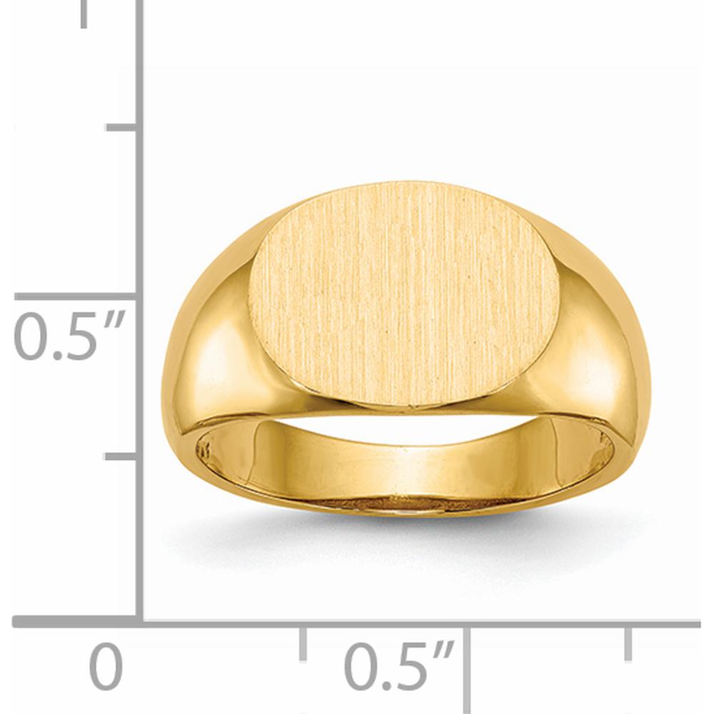 14K Yellow Gold Open Back Signet Ring with Satin Brushed Finish, 12.5x9.5mm Top by 0