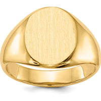 14K Yellow Gold Open Back Signet Ring with Satin Brushed Finish and Engravable Surface by 0