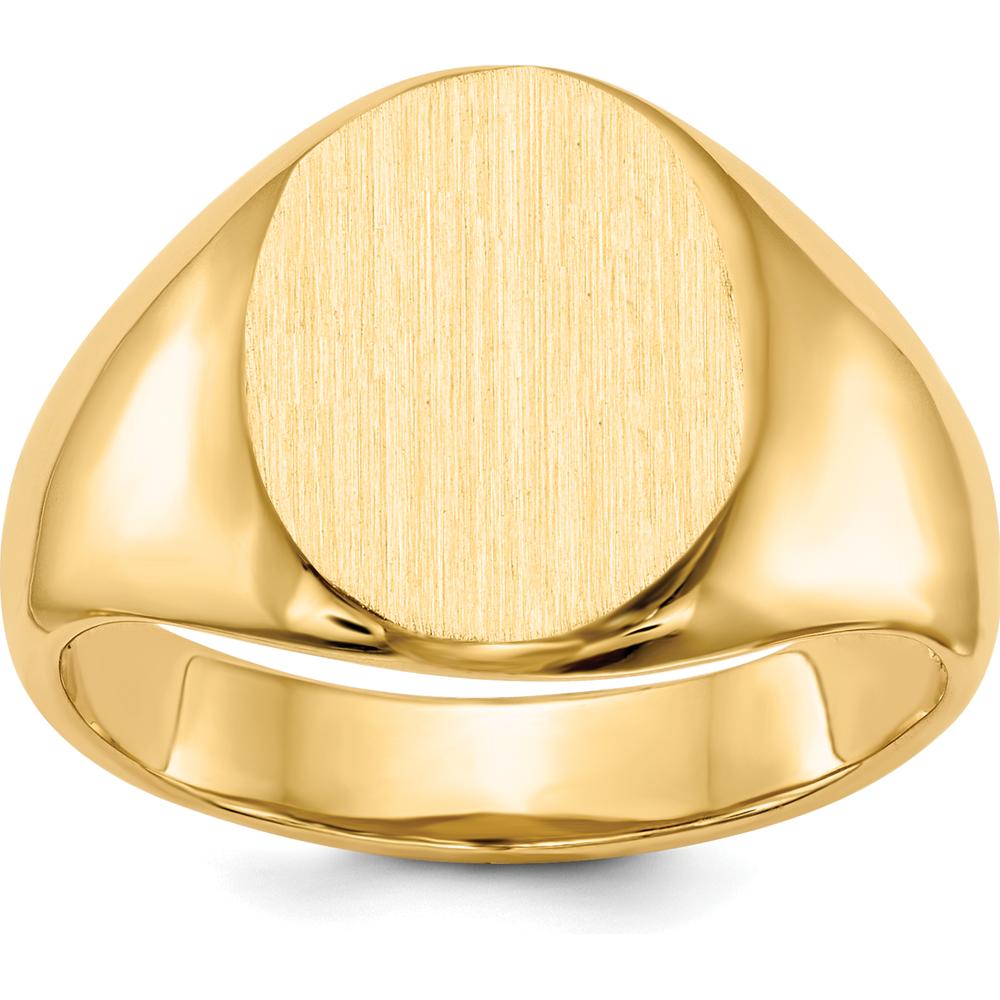 14K Yellow Gold Open Back Signet Ring with Satin Brushed Finish and Engravable Surface by 0