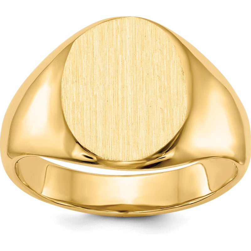 14K Yellow Gold Open Back Signet Ring with Satin Brushed Finish and Engravable Surface by 0