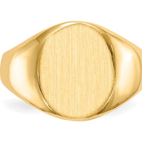 14K Yellow Gold Open Back Signet Ring with Satin Brushed Finish and Engravable Surface by 0