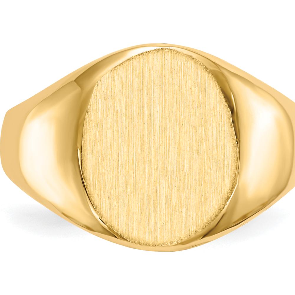14K Yellow Gold Open Back Signet Ring with Satin Brushed Finish and Engravable Surface by 0
