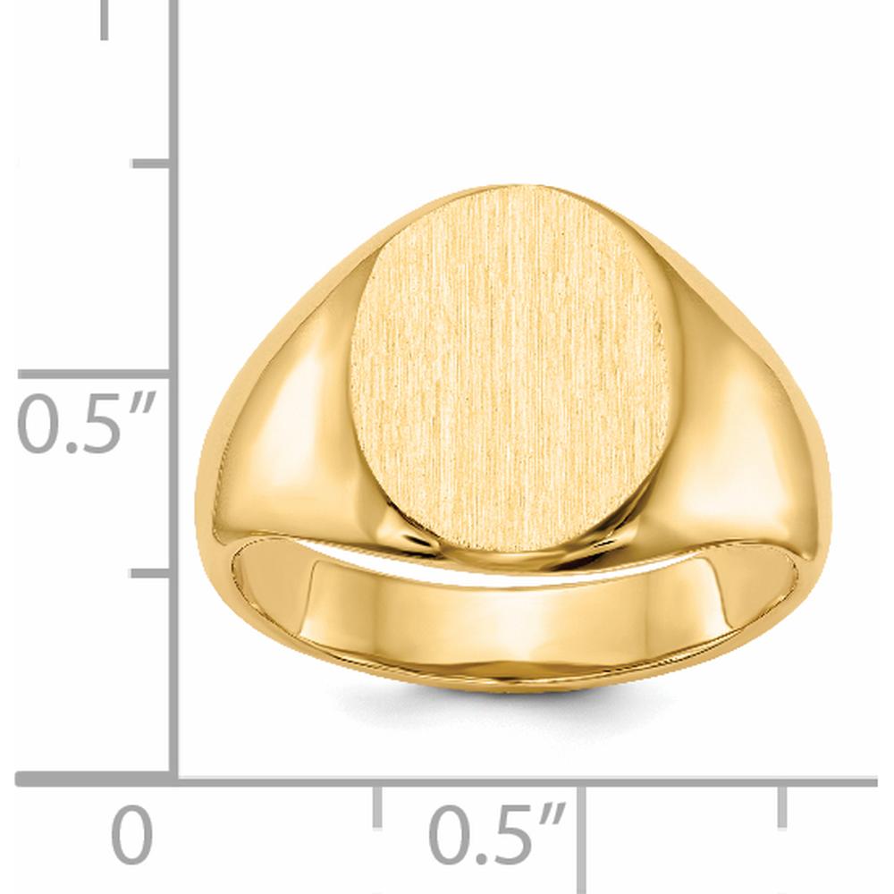 14K Yellow Gold Open Back Signet Ring with Satin Brushed Finish and Engravable Surface by 0