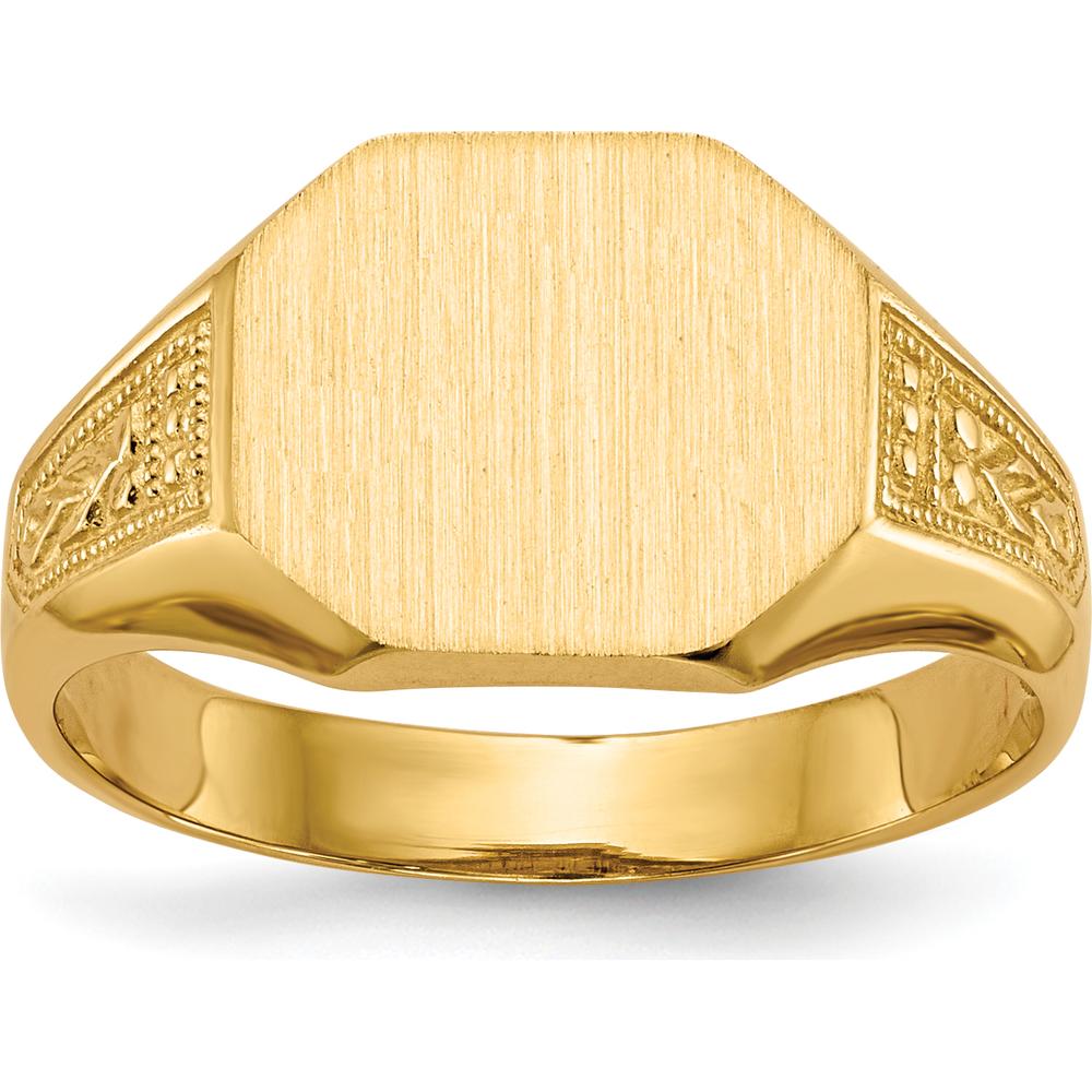 14K Yellow Gold Open Back Signet Ring with Satin Finish and Polished Edges by 0
