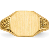 14K Yellow Gold Open Back Signet Ring with Satin Finish and Polished Edges by 0