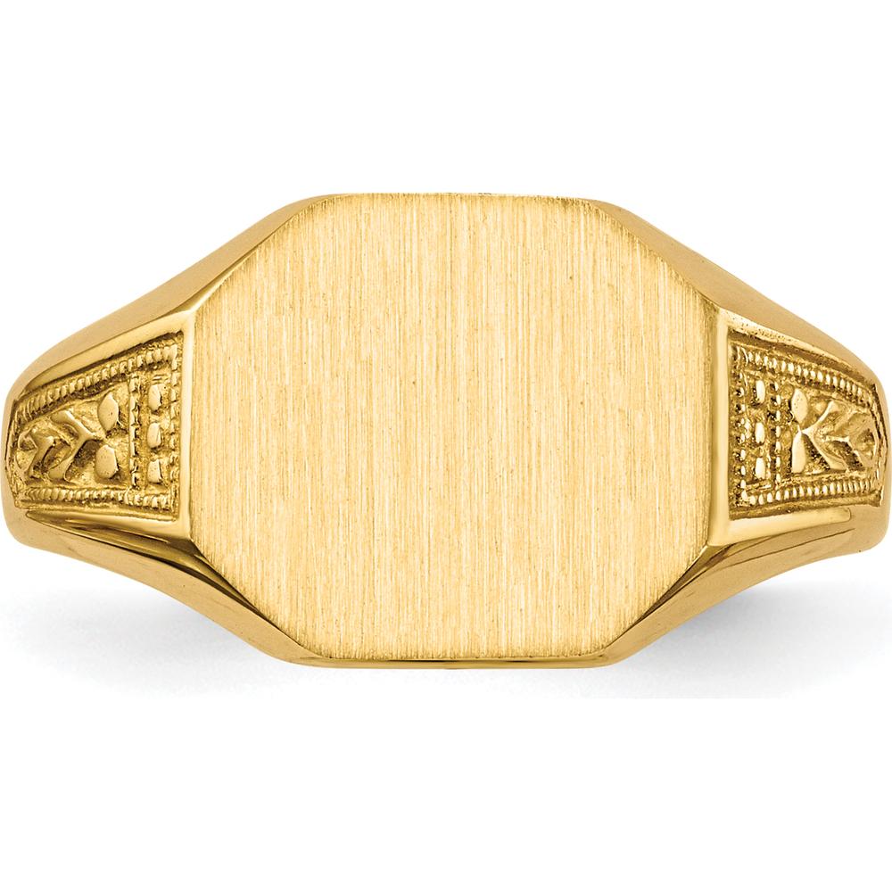 14K Yellow Gold Open Back Signet Ring with Satin Finish and Polished Edges by 0