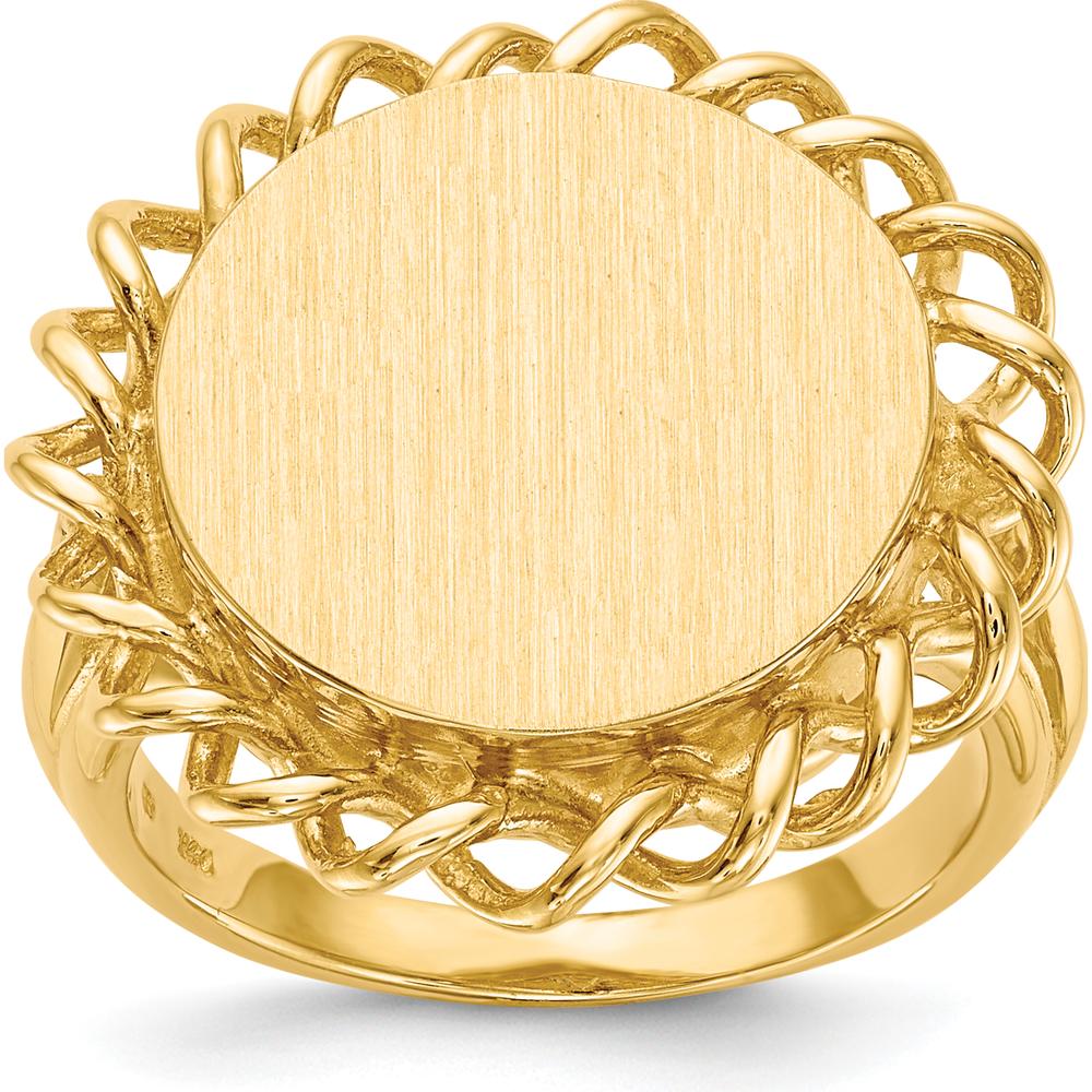 Open Signet Ring 14K Yellow Gold Open Back Signet Ring with Satin Finish - Custom Engra ...
