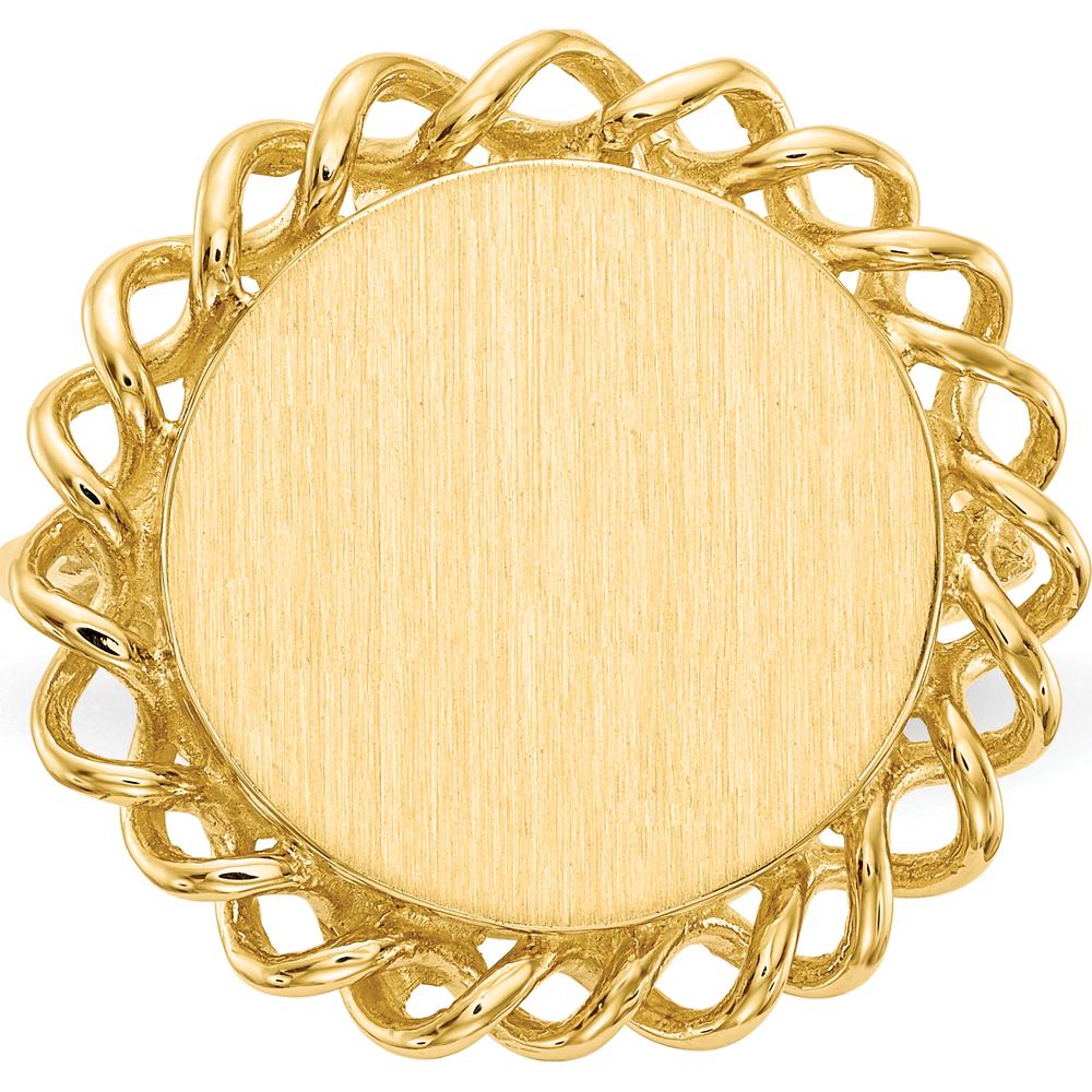 14K Yellow Gold Open Back Signet Ring with Satin Finish - Custom Engravable, 15x14.5mm Top by 0