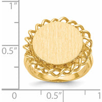 14K Yellow Gold Open Back Signet Ring with Satin Finish - Custom Engravable, 15x14.5mm Top by 0