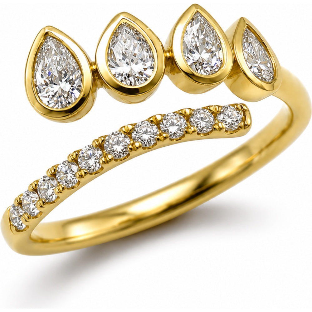 14K Yellow Gold Open Band Fashion Ring with Bezel Set Pear Diamonds and Round Diamond Accents - 0.79 Carat Total Diamond Weight by Auriventus