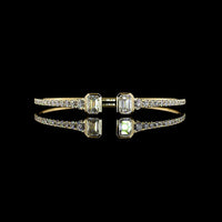 14K Yellow Gold Open Bangle Bracelet with Bezel Set Emerald Cut Lab Diamonds & Brilliant Round Accents - 3.46 Carats Total Diamond Weight - Covaloro Fine Jewelry