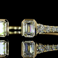 14K Yellow Gold Open Bangle Bracelet with Bezel Set Emerald Cut Lab Diamonds & Brilliant Round Accents - 3.46 Carats Total Diamond Weight - Covaloro Fine Jewelry