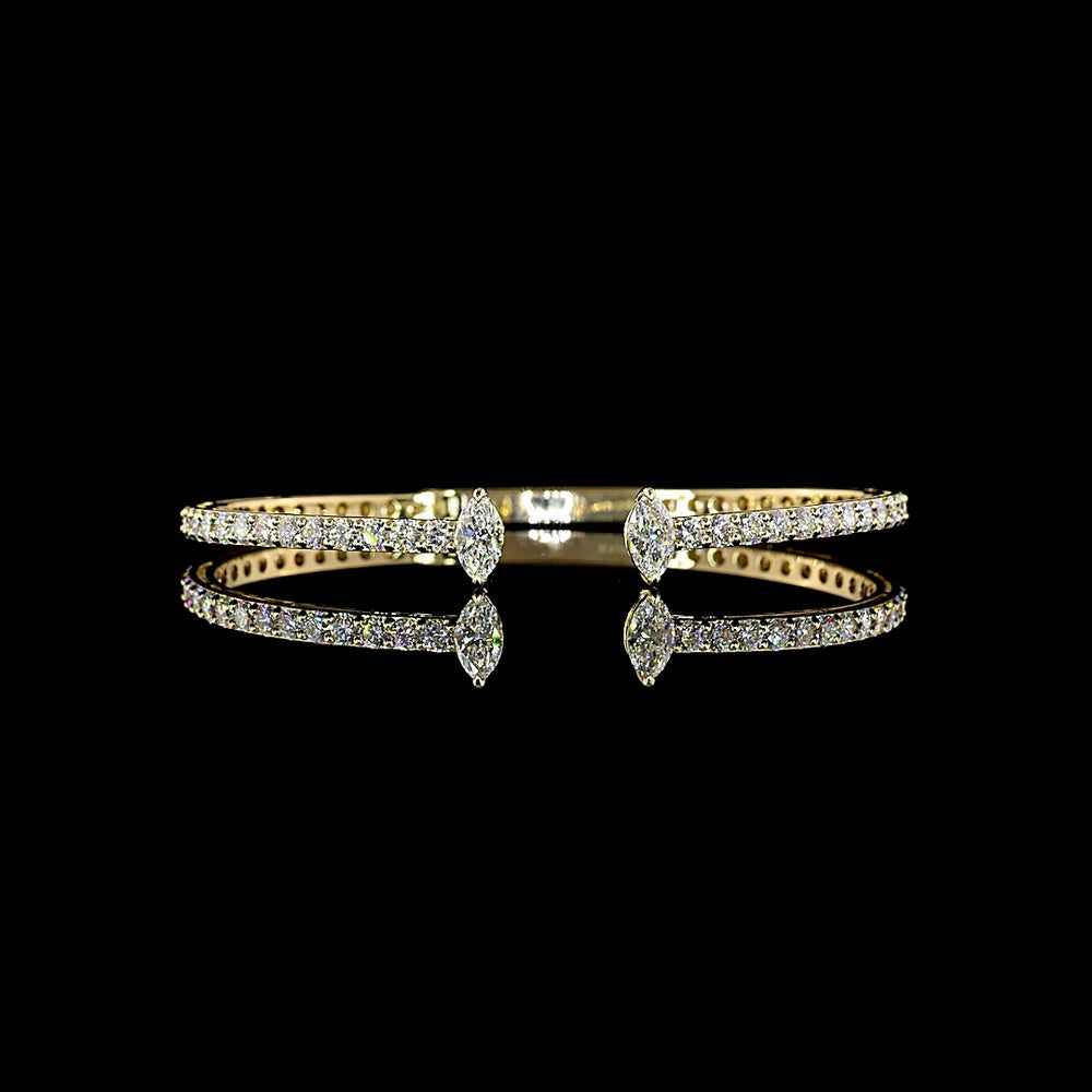 14K Yellow Gold Open Bangle Bracelet with North-South Marquise Cut and Brilliant Cut Lab Diamonds - 4.32 Carats Total Diamond Weight - Covaloro Fine Jewelry