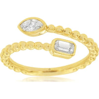 14K Yellow Gold Open Beaded Ring with Bezel Set Marquise and Emerald Cut Diamonds - 0.40 Carat Total Diamond Weight - Royal Jewelry