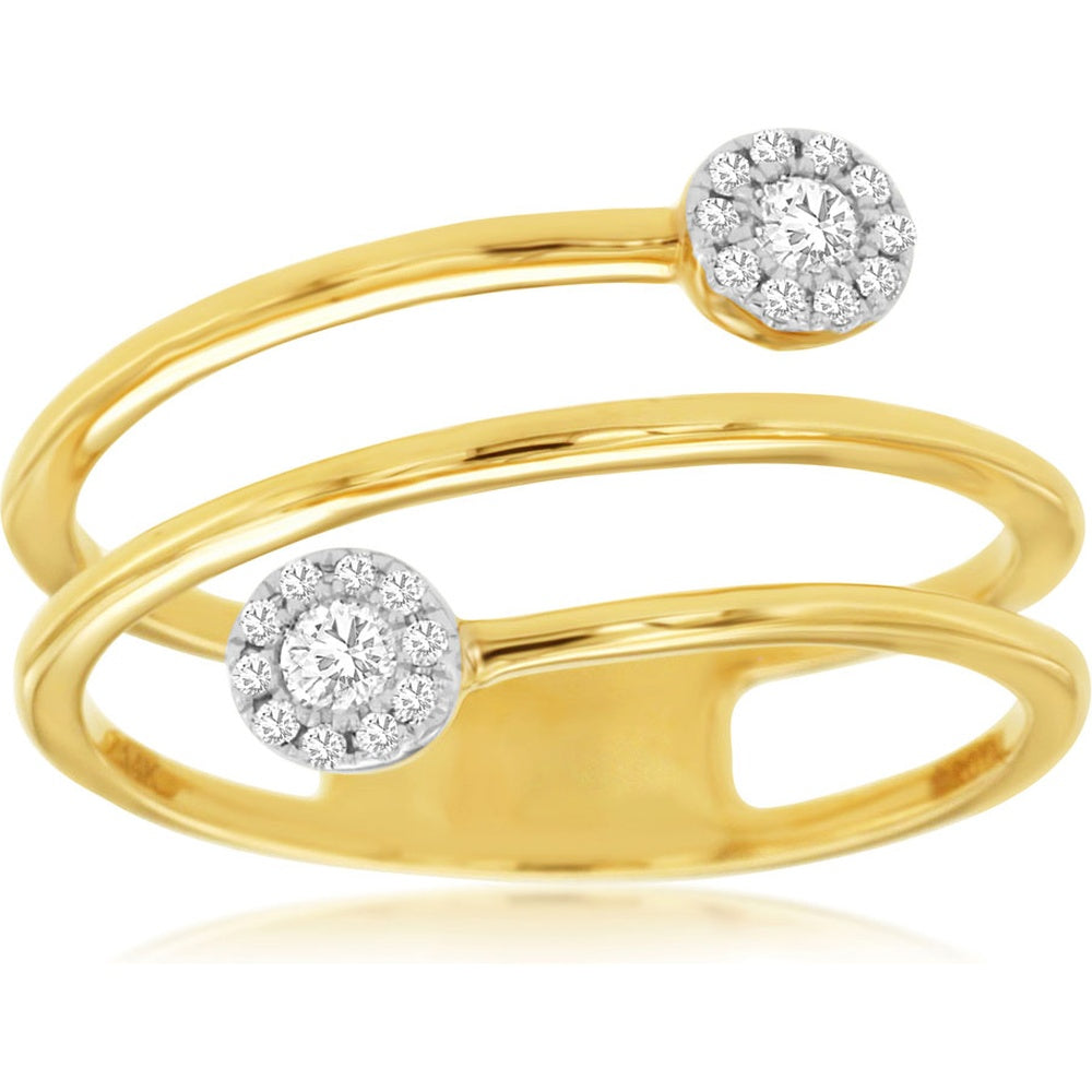 14K Yellow Gold Open Bypass Halo Ring with Round Diamonds - 0.14 Carat Total Diamond Weight - Royal Jewelry