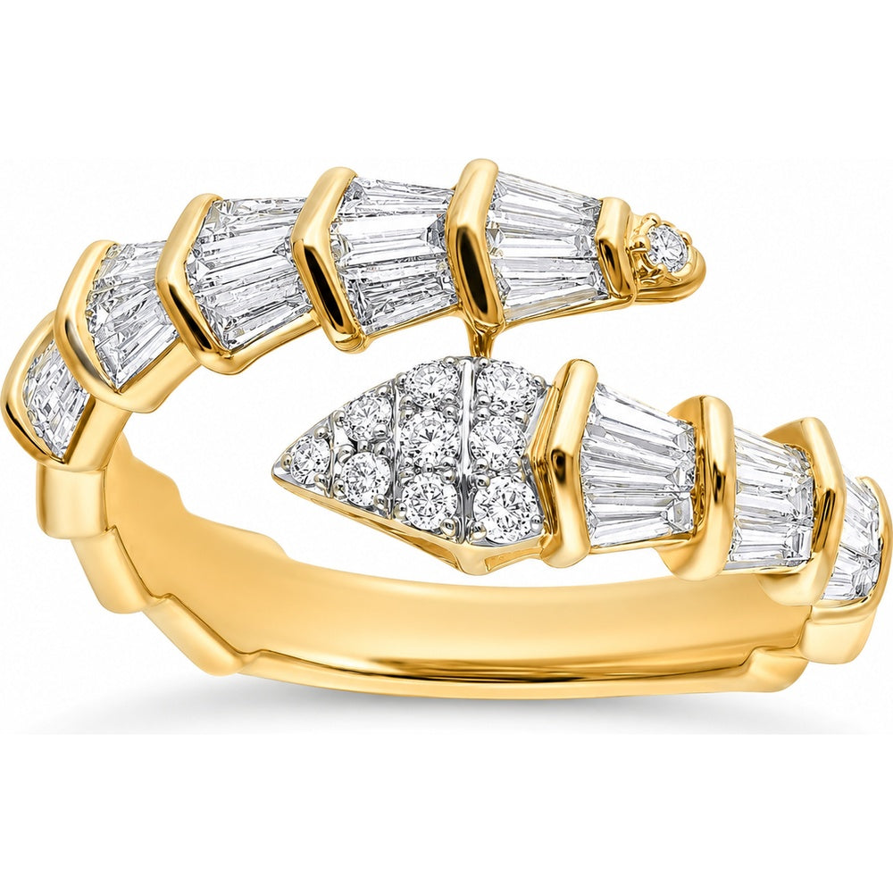 14K Yellow Gold Open Bypass Ring with Pavé Round and Channel-Set Baguette Diamonds - 1.19 Carat Total Diamond Weight by Auriventus
