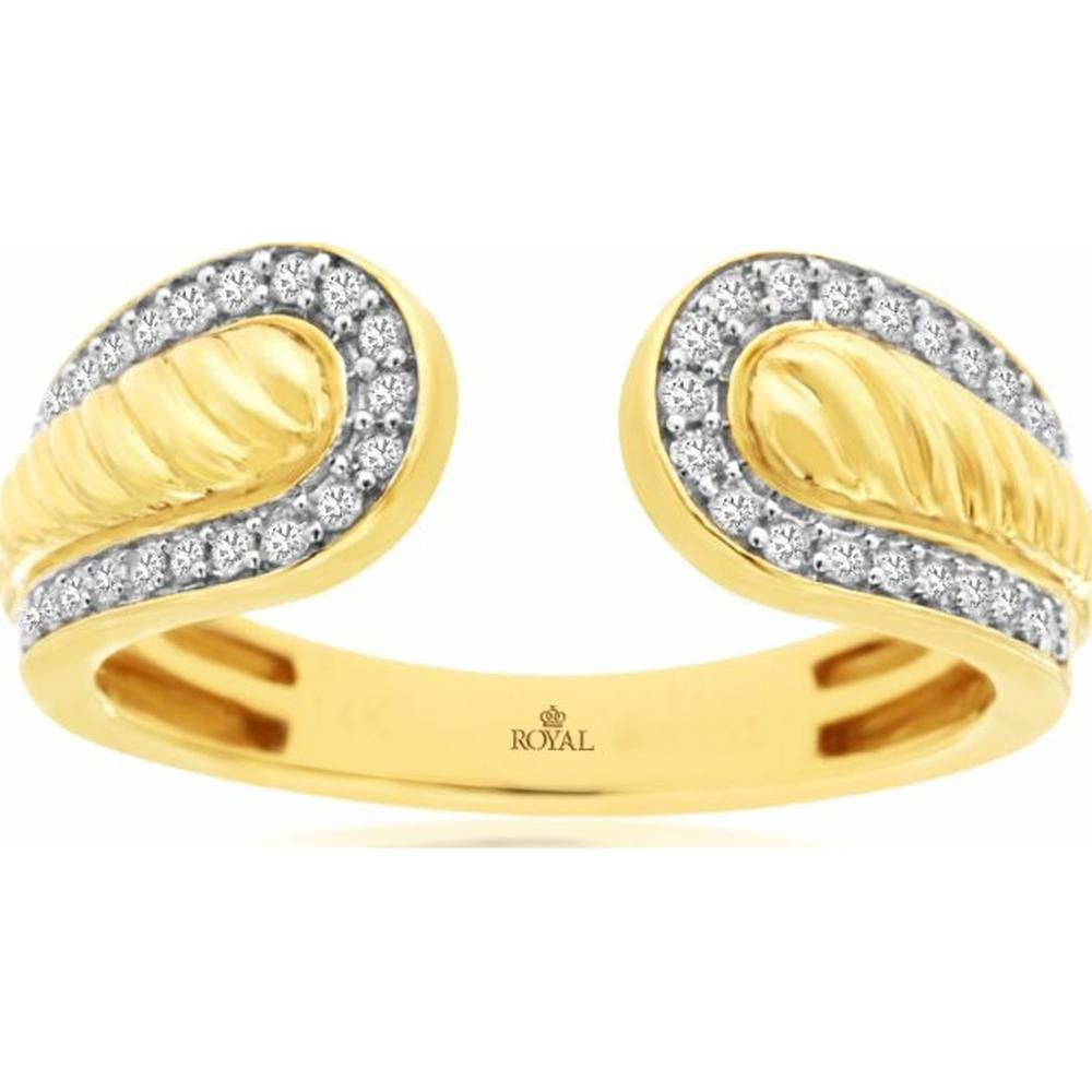 14K Yellow Gold Open Bypass Ring with Round Diamond Accents - 0.21 Carat Total Diamond Weight - Royal Jewelry