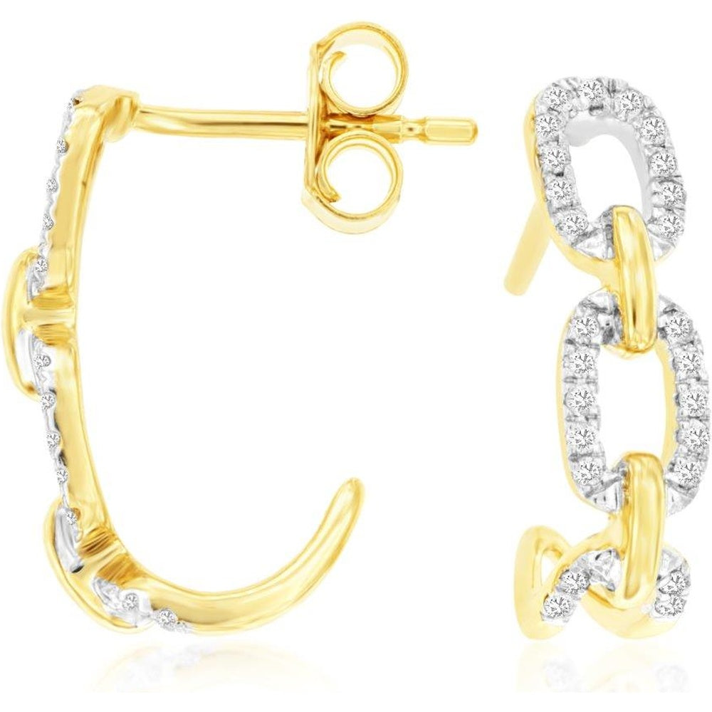 14K Yellow Gold Open Chain-Link Earrings with Prong-Set Round Diamonds - 0.20 Carat Total Diamond Weight - Royal Jewelry