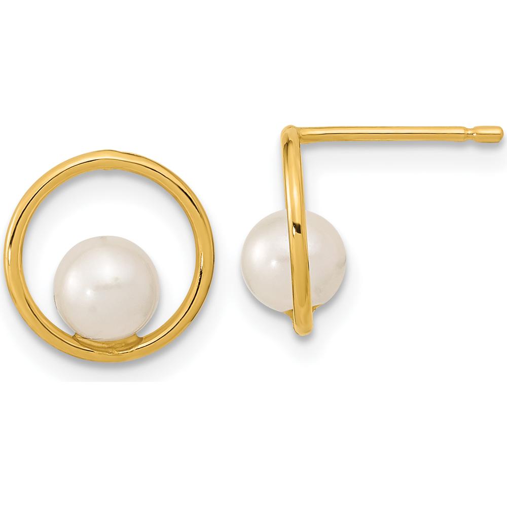 14K Yellow Gold Open Circle 5mm Freshwater Cultured Pearl Post Earrings - 1.0 Carat Total Pearl Weight by 0