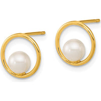 14K Yellow Gold Open Circle 5mm Freshwater Cultured Pearl Post Earrings - 1.0 Carat Total Pearl Weight by 0