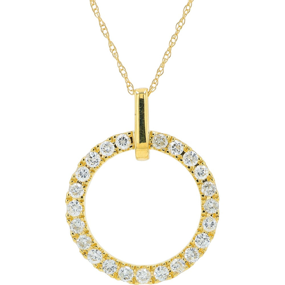 14K Yellow Gold Open Circle Diamond Pendant with Prong-Set Round Brilliant Diamonds - 0.50 Carat Total Diamond Weight