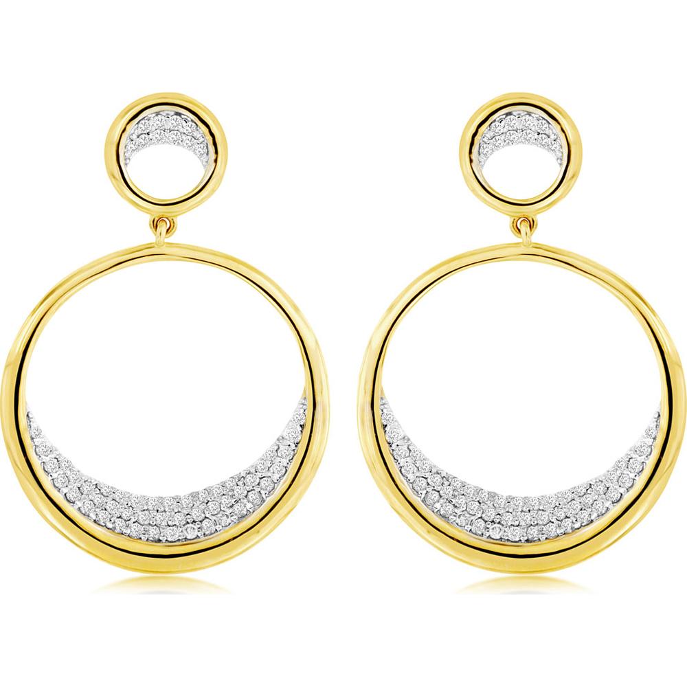 14K Yellow Gold Open Circle Drop Earrings with Round Diamonds - 0.38 Carat Total Diamond Weight - Royal Jewelry