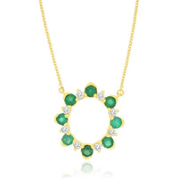 14K Yellow Gold Open Circle Emerald and Diamond Necklace - 0.90 Carat Emerald Weight and 0.29 Carat Total Diamond Weight - Royal Jewelry