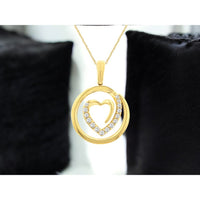 14K Yellow Gold Open Circle Heart Pendant with Prong-Set Round Diamonds - 0.16 Carat Total Diamond Weight - Royal Jewelry