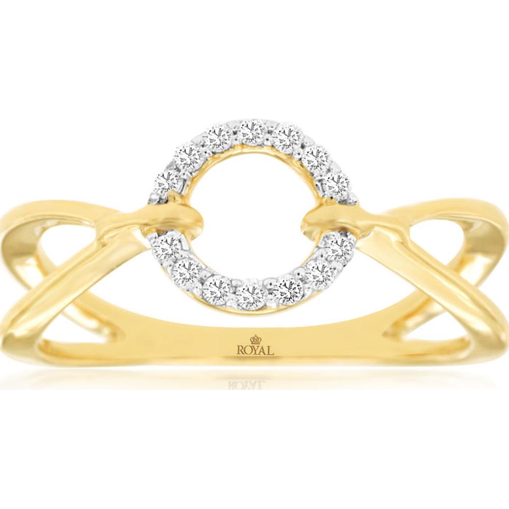 14K Yellow Gold Open Circle Infinity Ring with Pavé Set Round Diamonds - 0.12 Carat Total Diamond Weight - Royal Jewelry