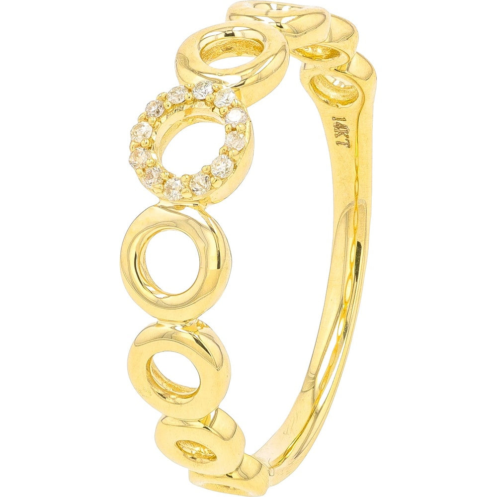 14K Yellow Gold Open Circle Motif Ring with Pave-Set Round Diamonds - 0.06 Carat Total Diamond Weight