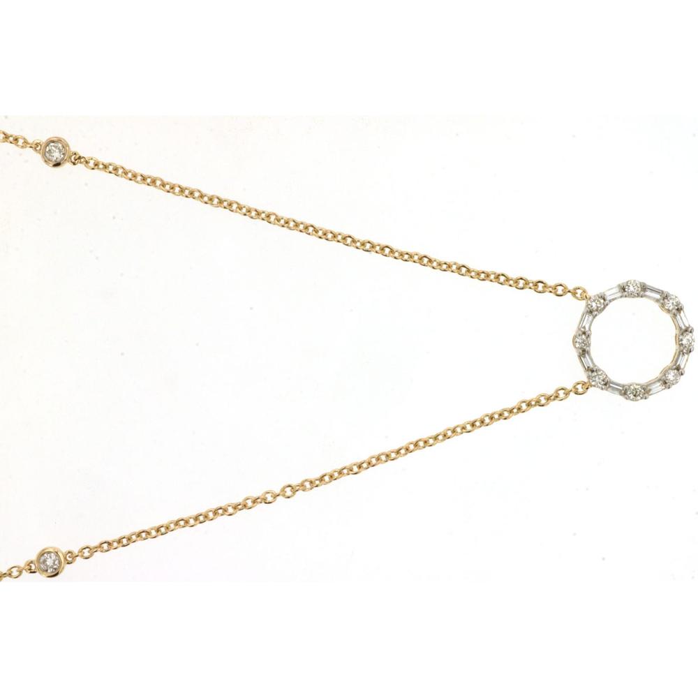 14K Yellow Gold Open Circle Necklace with Alternating Round and Baguette Diamonds - 0.28 Carat Total Diamond Weight - Royal Jewelry