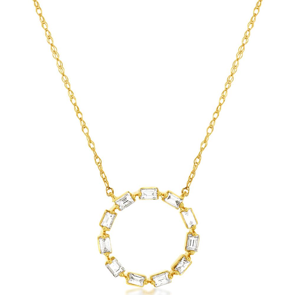 14K Yellow Gold Open Circle Necklace with Baguette Cut Diamonds - 0.25 Carat Total Diamond Weight - Royal Jewelry
