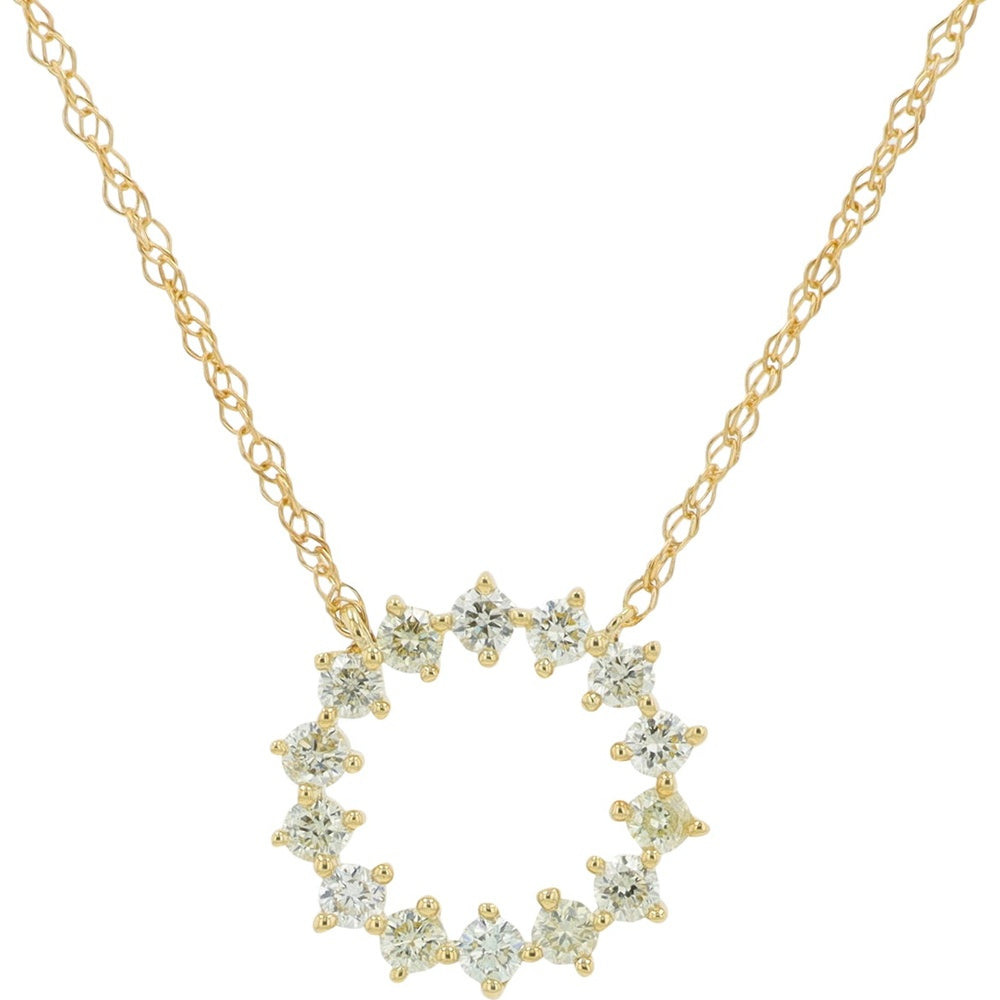 14K Yellow Gold Open Circle Pendant Necklace with 14 Prong-Set Round Diamonds - 0.25 Carat Total Diamond Weight