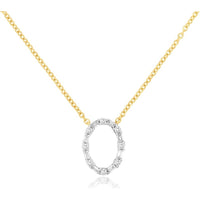 14K Yellow Gold Open Circle Pendant Necklace with Alternating Round and Baguette Diamonds - 0.25 Carat Total Diamond Weight - Royal Jewelry
