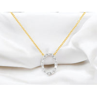 14K Yellow Gold Open Circle Pendant Necklace with Alternating Round and Baguette Diamonds - 0.25 Carat Total Diamond Weight - Royal Jewelry