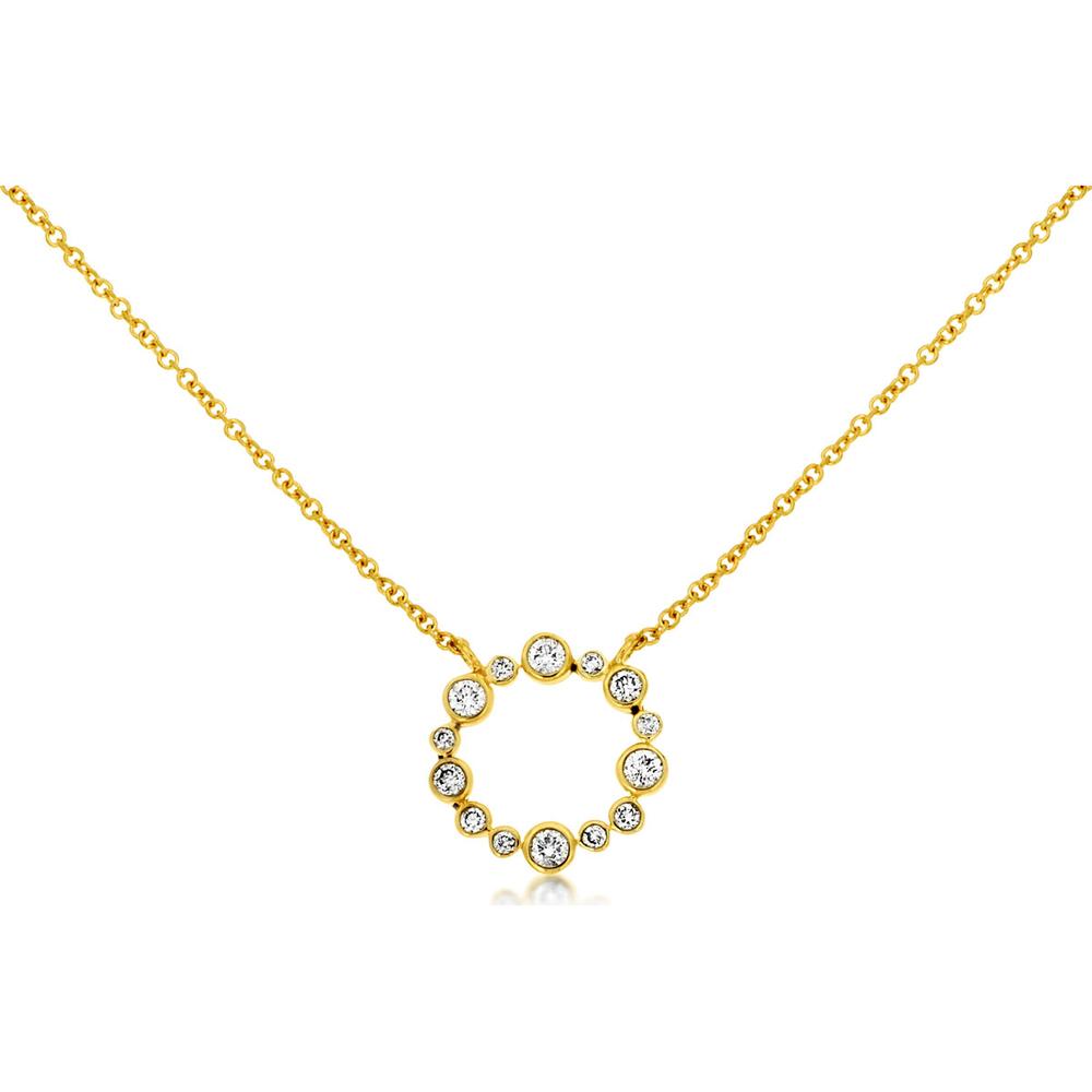 14K Yellow Gold Open Circle Pendant Necklace with Bezel Set Round Diamonds - 0.26 Carat Total Diamond Weight - Royal Jewelry