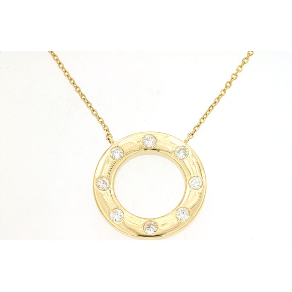14K Yellow Gold Open Circle Pendant Necklace with Flush-Set Round Diamonds - 0.25 Carat Total Diamond Weight - Royal Jewelry