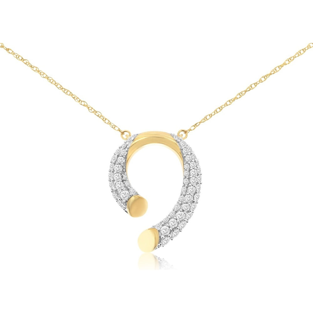 14K Yellow Gold Open Circle Pendant Necklace with Pave Set Round Diamonds - 0.50 Carat Total Diamond Weight - Royal Jewelry