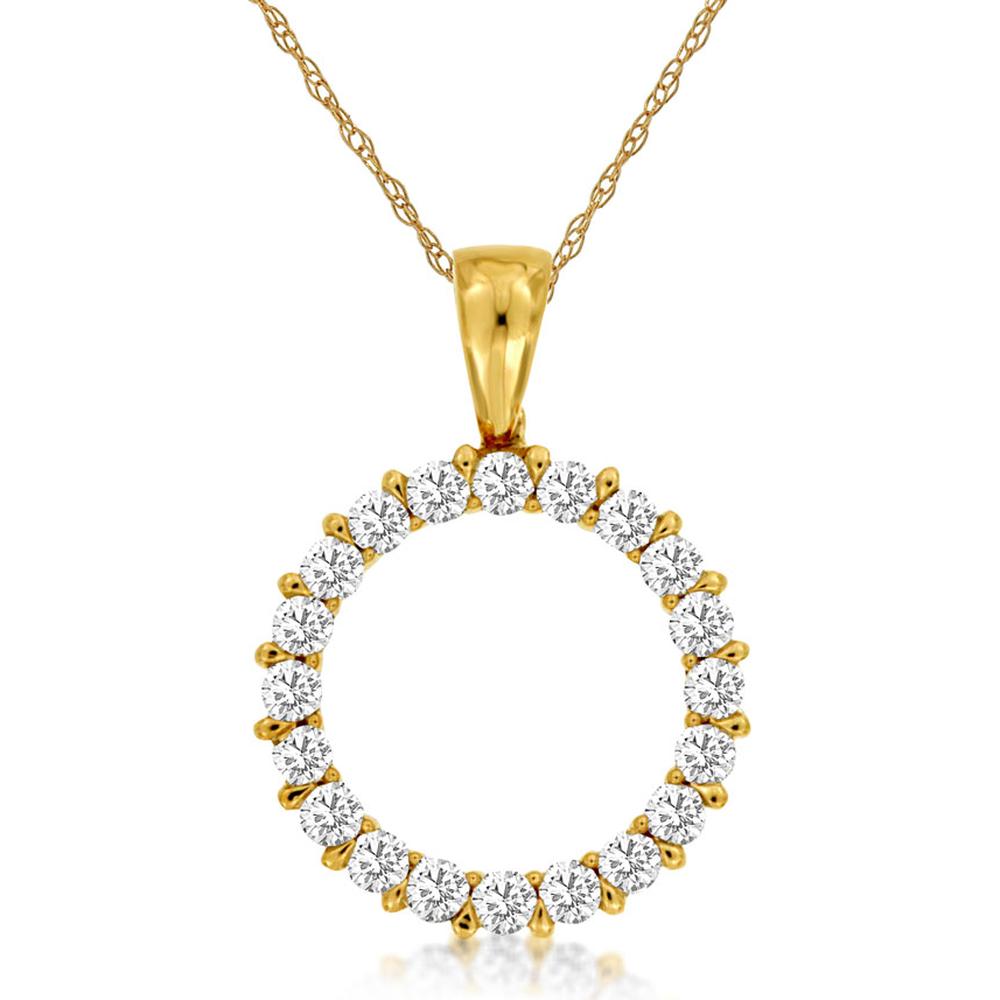 14K Yellow Gold Open Circle Pendant Necklace with Round Diamonds - 0.25 Carat Total Diamond Weight - Royal Jewelry